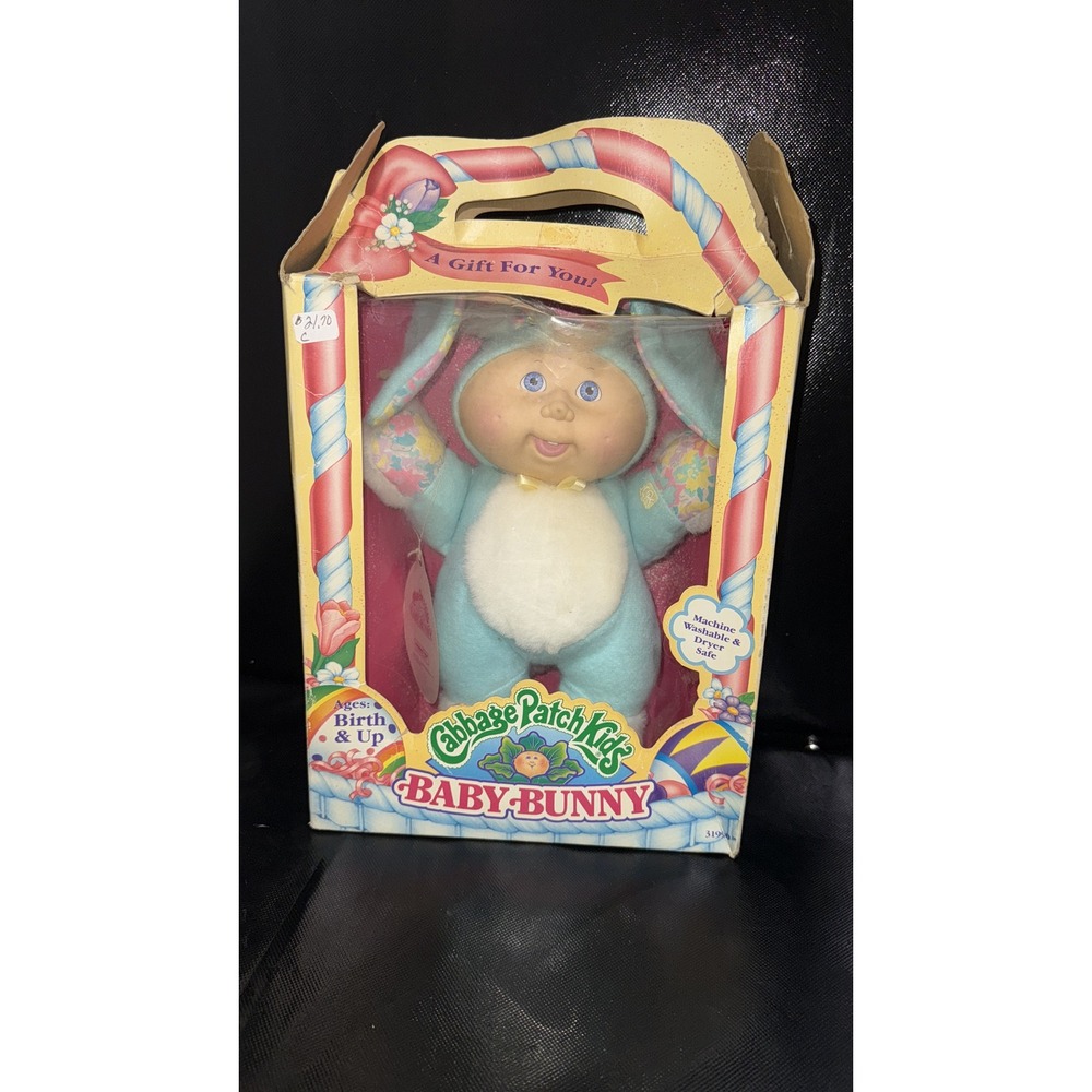 Vintage Cabbage Patch Kids Baby Bunny Doll Blue Plush Easter Gift Boxed